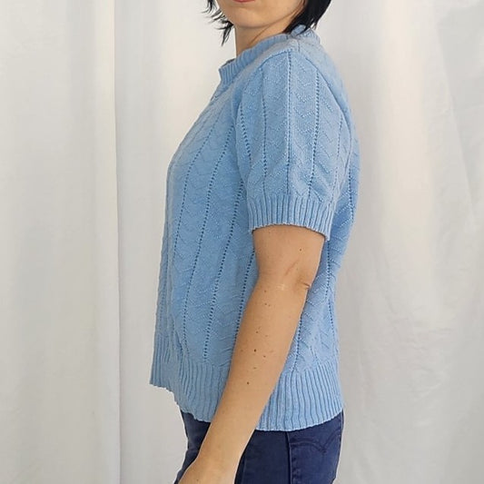 80s Baby Blue Short Sleeve Sweater