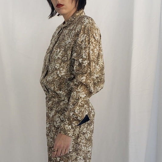 90s/Y2K Deadstock Liz Claiborne Brown Floral Button Down