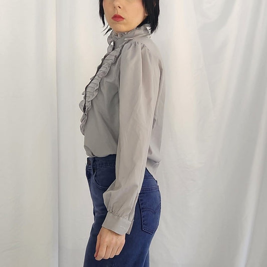 80s Gray Bibbed Blouse