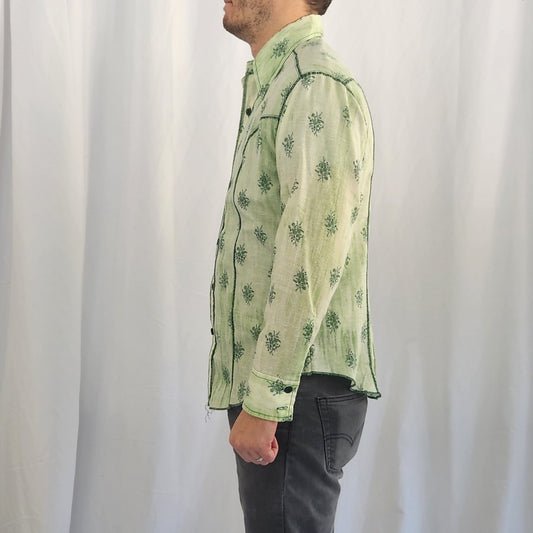 70s Green Floral Dagger Collar Shirt
