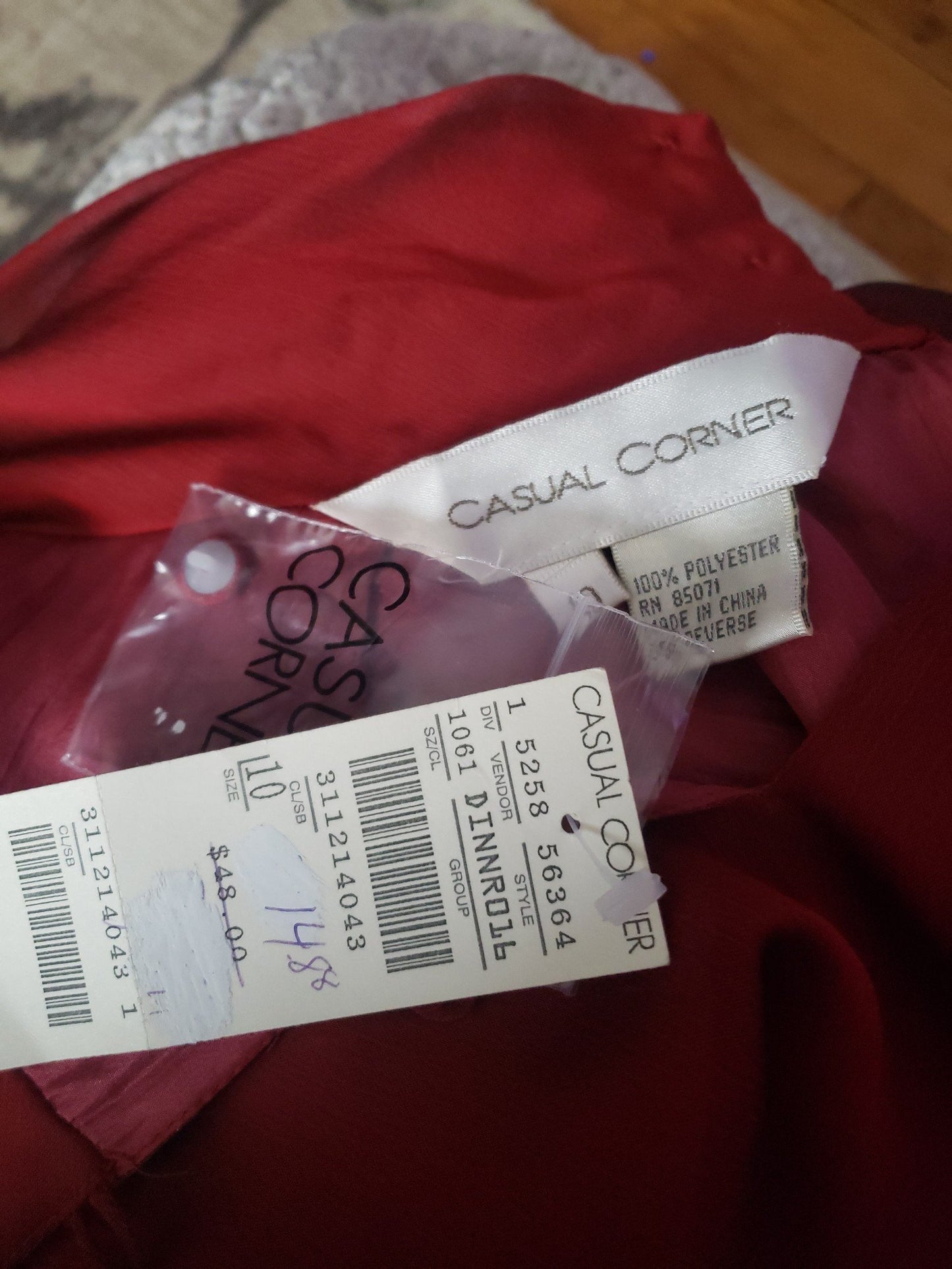 90s Deadstock Red Casual Corner Silk Blouse