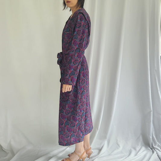 70s Purple Paisley Day Dress