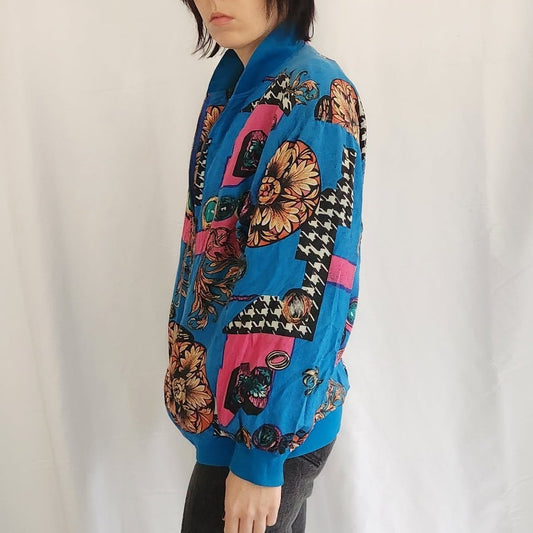 80s Blue and Pink Silk Windbreaker