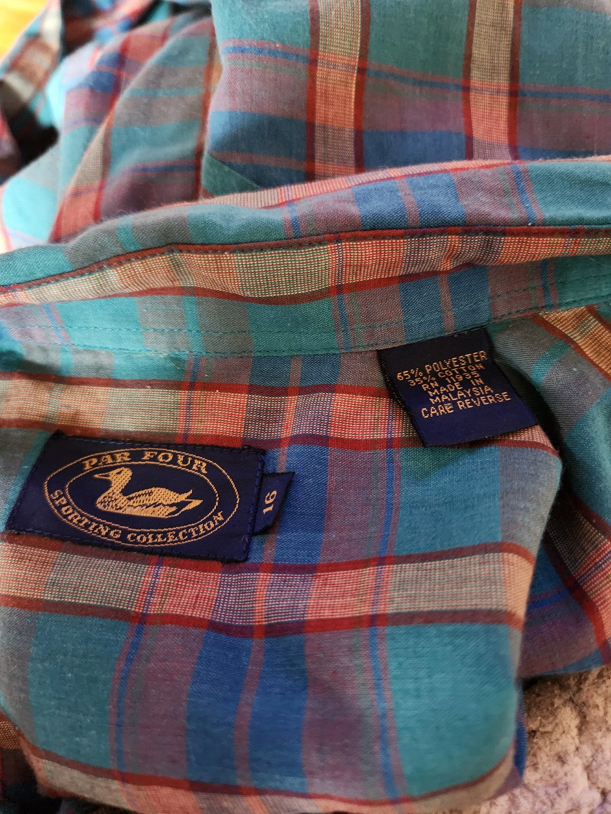 80s Teal Plaid Button Down Shirt