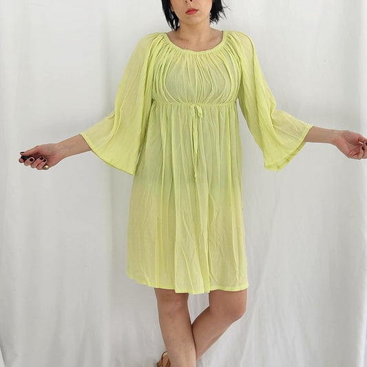 70s Lime Day Glo Bell Sleeve Dress