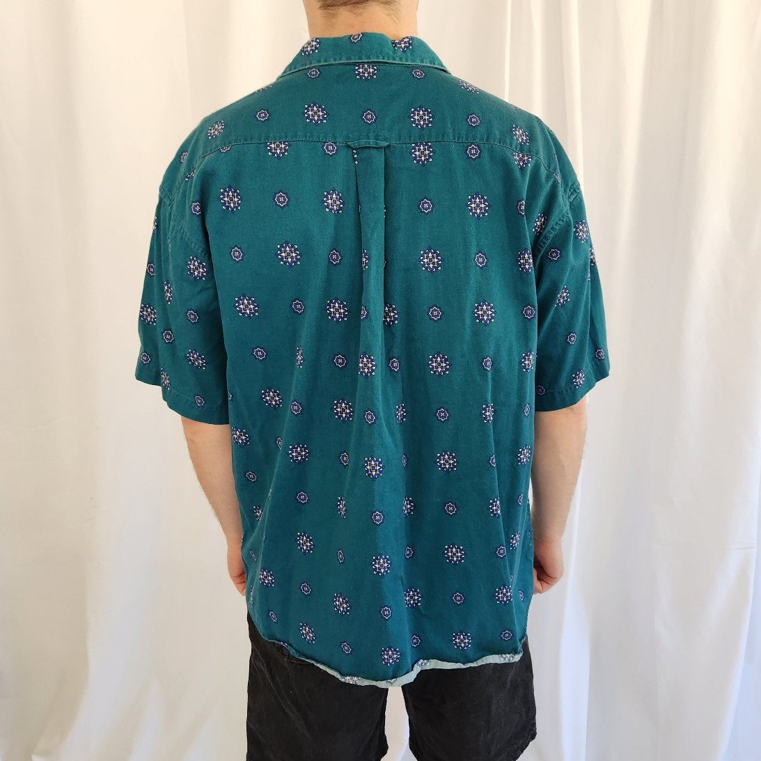 90s Teal Cotton Short Sleeve Button Down