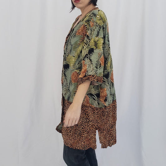 90s Jungle Print Rayon Button Down Blouse