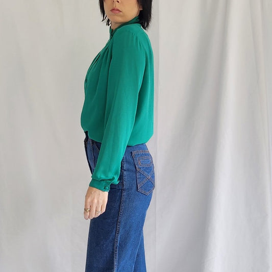 70s Green Button Down Blouse