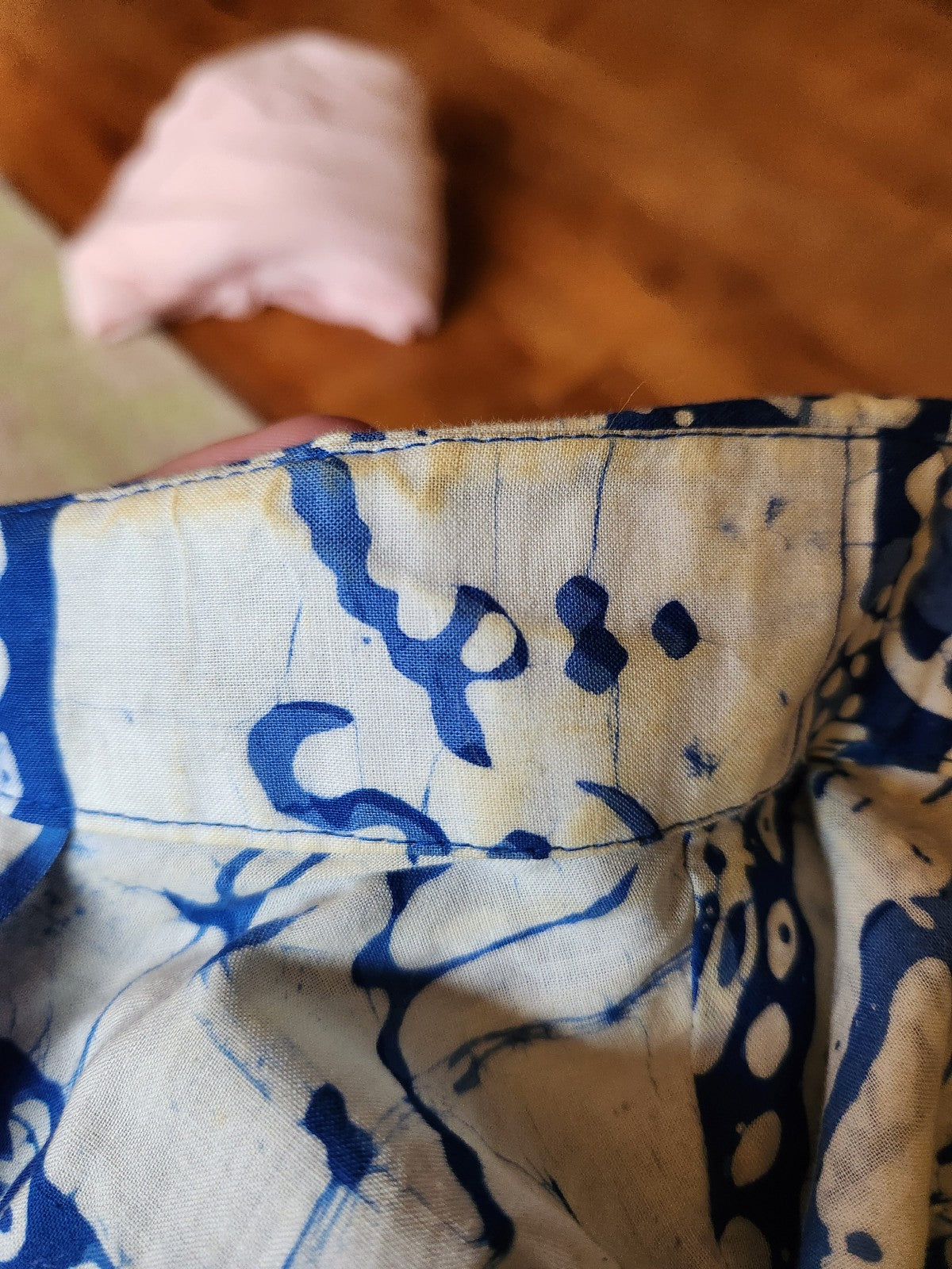 70s Blue and White Batik Print Button Down Shirt