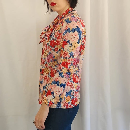 70s Pink Floral Blouse