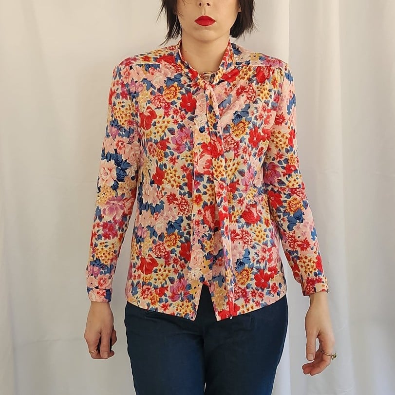 70s Pink Floral Blouse