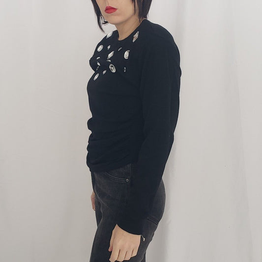 80s Black Wool Sweater with Chunky Gems