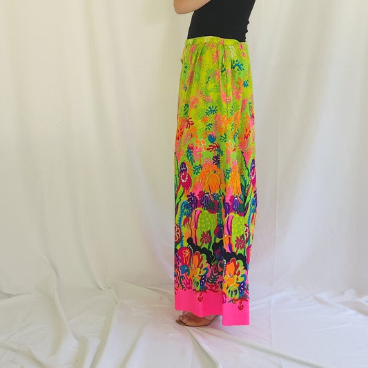 60s/70s Neon Flower Power Maxi Skirt
