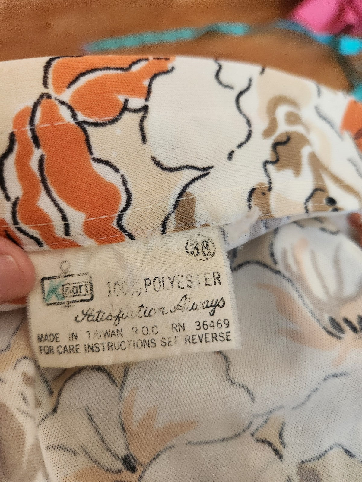 70s Kmart Tan, Orange, and Purple Floral Dagger Collar Shirt