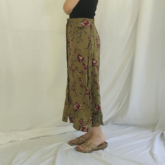 00s Green Floral Button Down Skirt