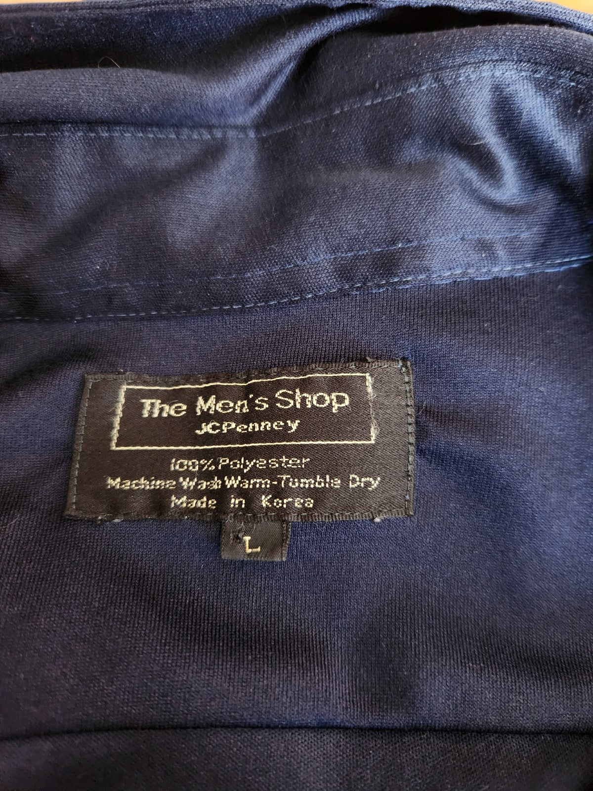 70s Sears Navy Blue Satin Button Down Shirt