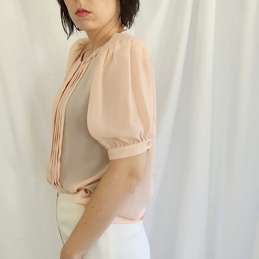 80s/90s Sheer Pink Pleated Blouse