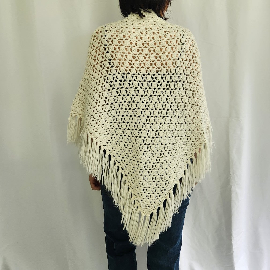 70s White Crochet Shawl