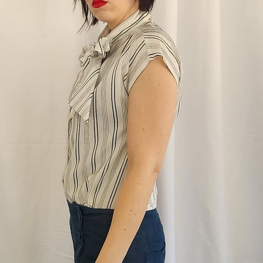 70s Black and White Striped Sleeveless Blouse