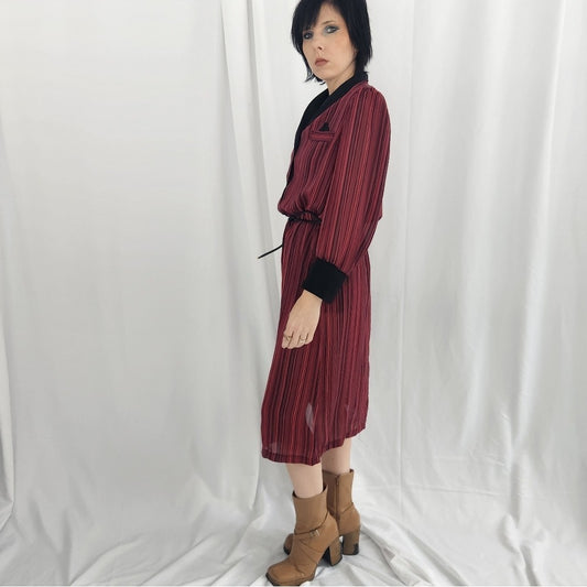 70s Red and Black Striped Day Dress