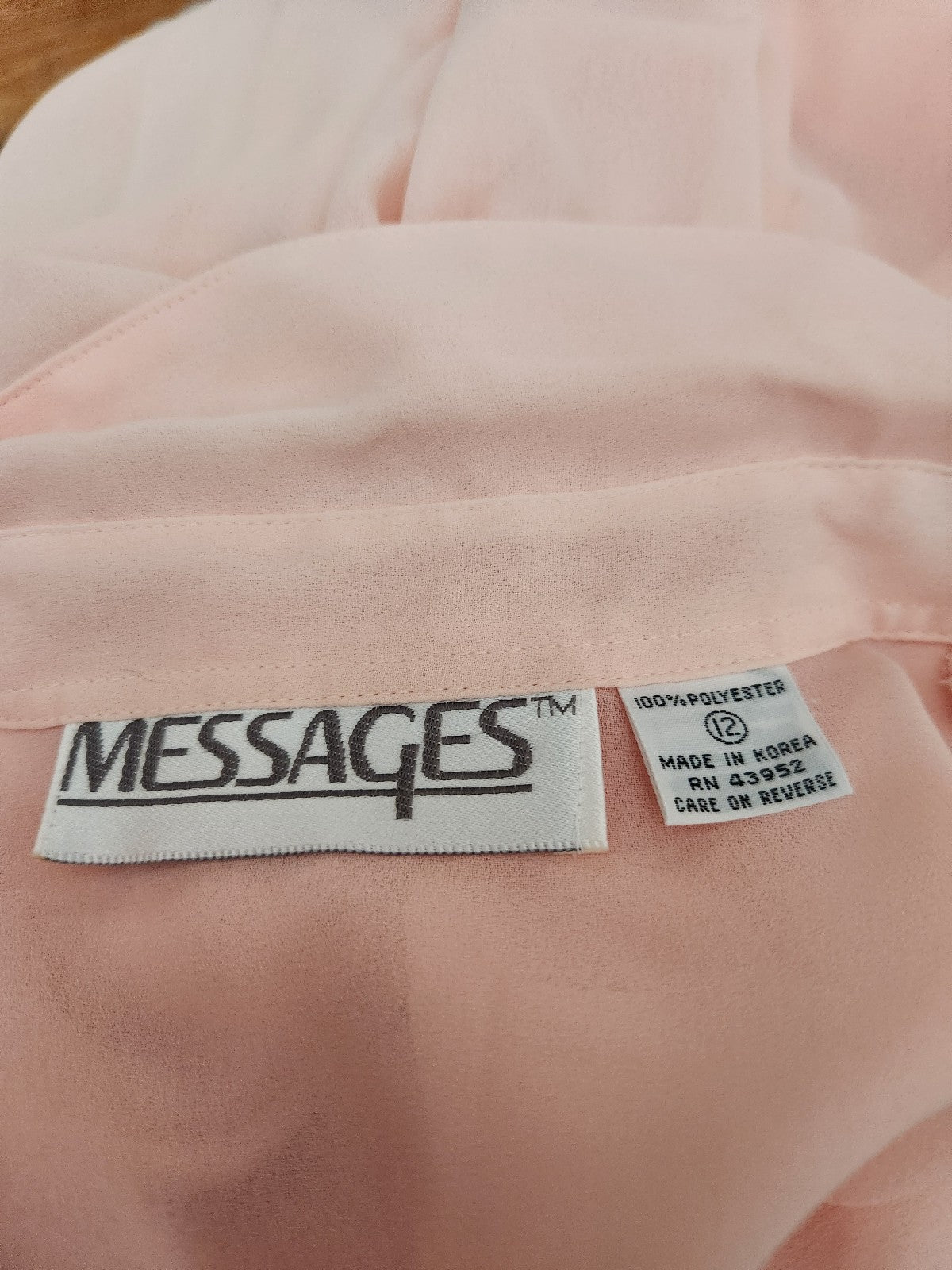 80s Sheer Pink Button Down with Frilly Collar