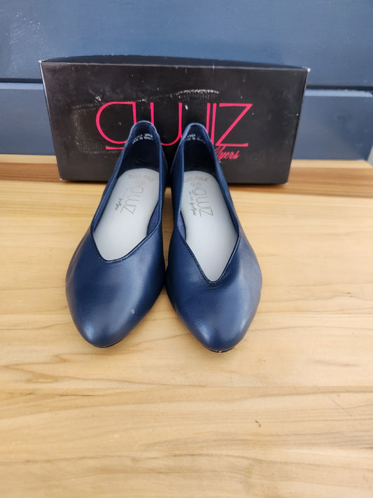 80s Navy Blue Leather Flats in Original Box