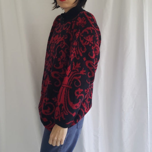 80s Red and Black Mock Turtleneck Sweater