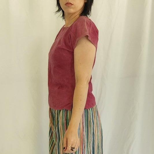 90s Pink Suede Square Neck Top
