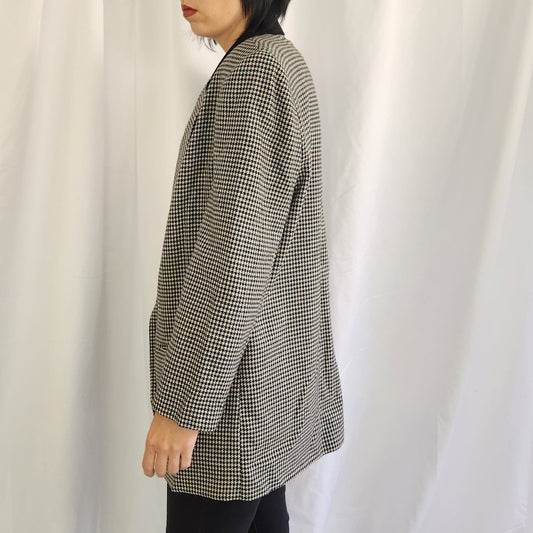 90s Black and White Houndstooth Wool Blend Blazer