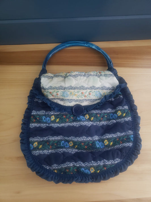 70s Blue Floral Handbag