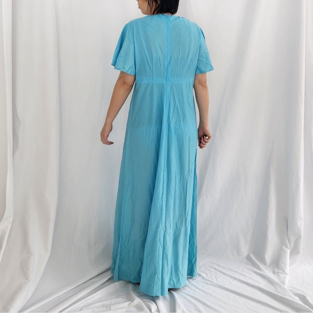 70s Hand Made Blue Maxi Dress