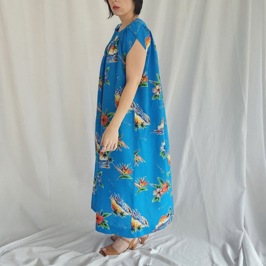 80s Blue Hawaiian Maxi Dress