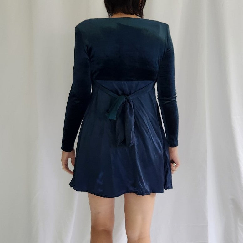 90s Blue Velvet and Satin Babydoll Mini Dress