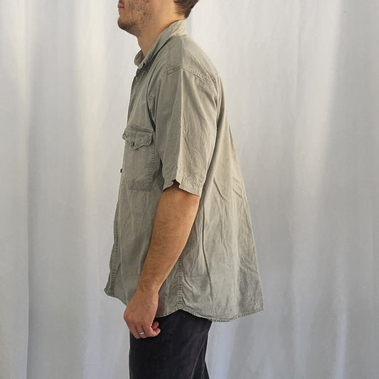 80s Gray 100% Cotton Short Sleeve Button Down Shirt