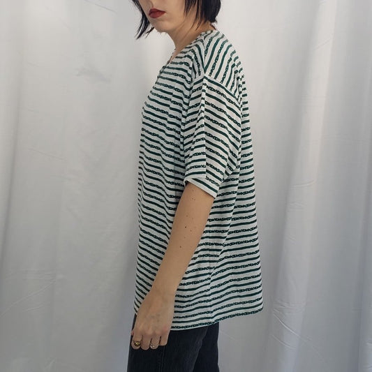 90s White and Green Striped Tee