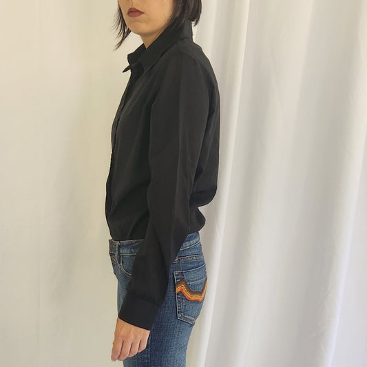 70/80s Black Dagger Collar Button Down