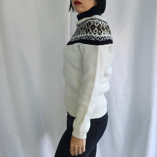 80s White, Black, and Brown Mock Turtleneck Sweater