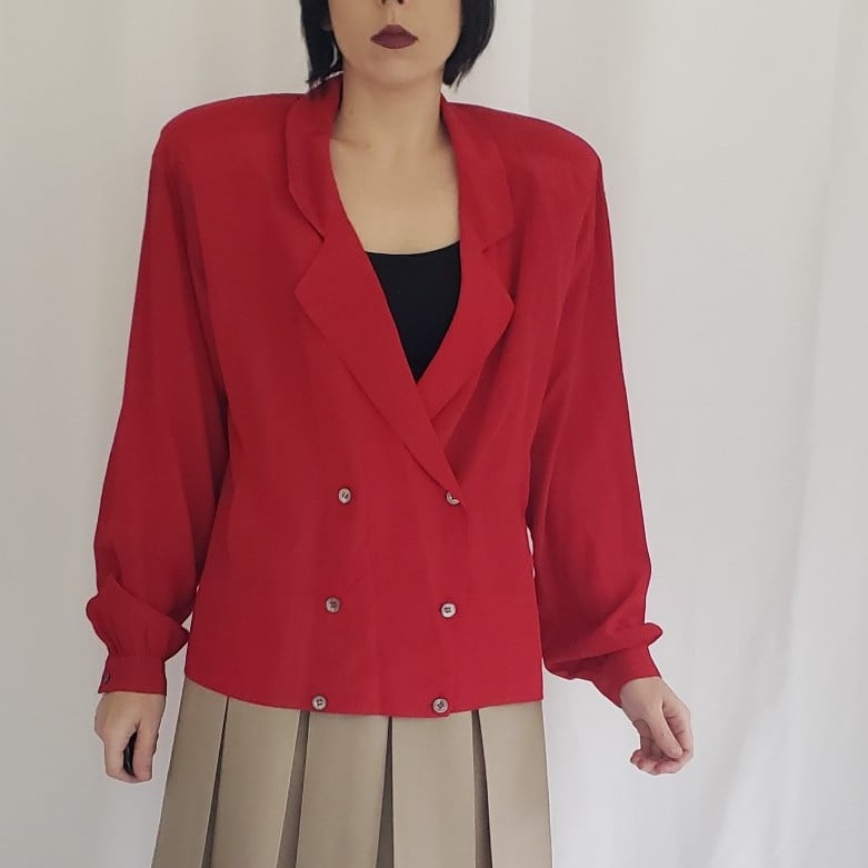 80s/90s Red Silk Skirt Set