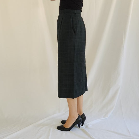 90s Green Plaid Pencil Skirt