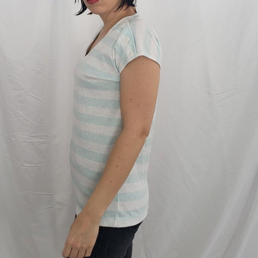 80s Jantzen Blue and White Striped Shirt