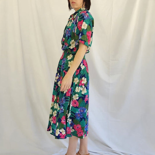 90s Blue, Green, and Pink Floral Skirt Set