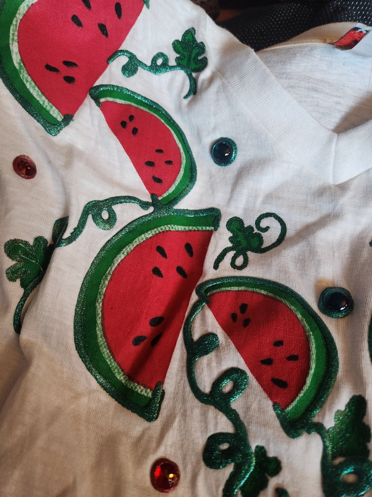 80s/90s Watermelon Puffy Paint V Neck Tee