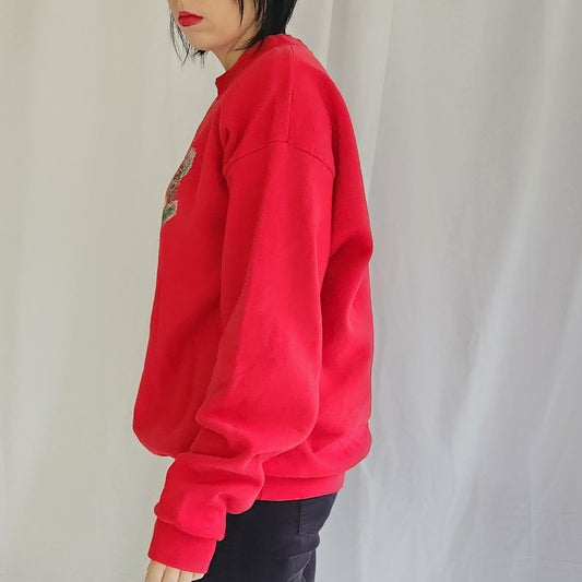 90s Red Winter Birds Wreath Crew Neck Sweatshirt