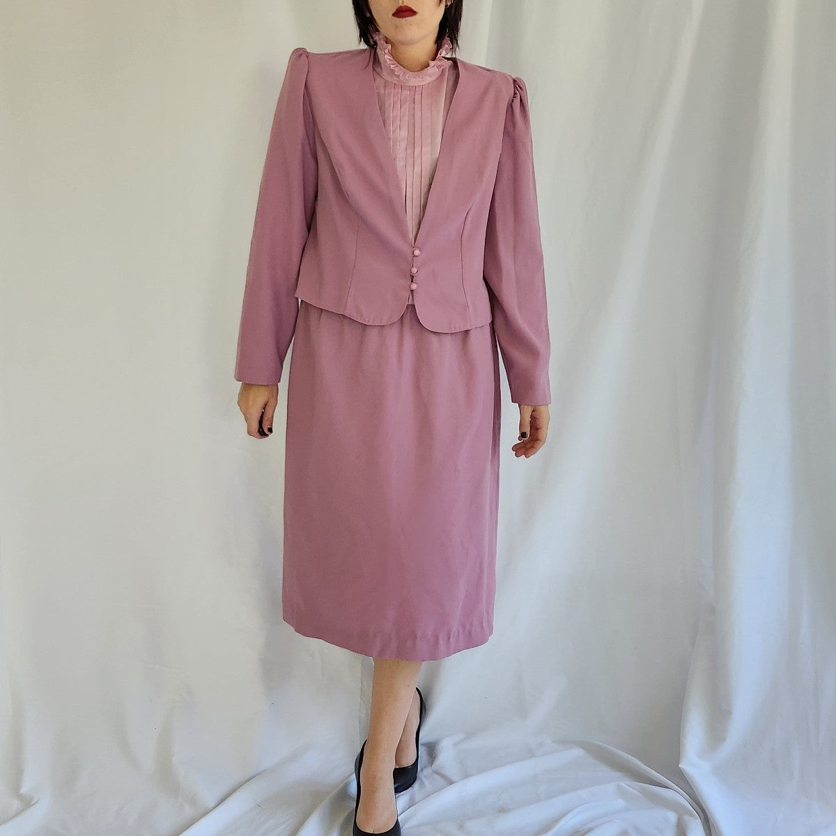 80s midi dress 80s Mauve Midi Dress and Jacket – Kaitlyn's Vintage Closet
