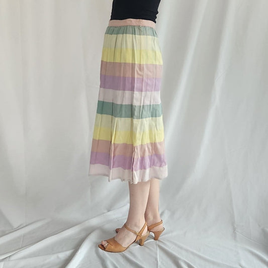 80s Pastel Pleated Cotton Midi Skirt