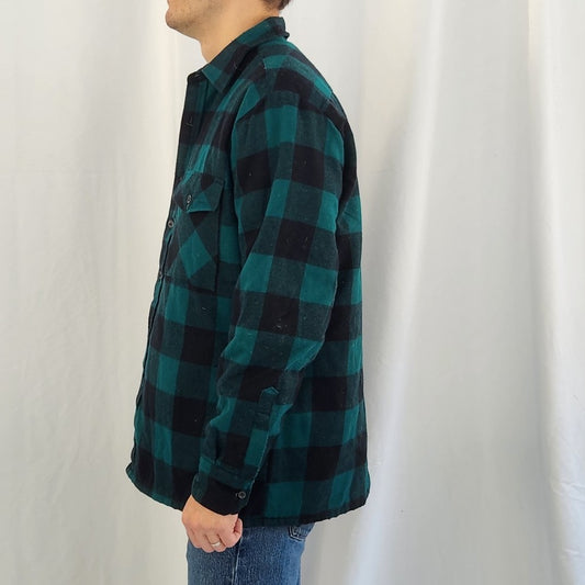 90s Teal and Black Plaid Shacket