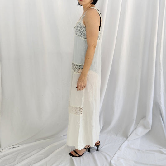 80s White Tiered Nylon Nightgown