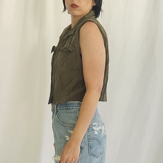 90s Olive Green Cropped Sleeveless Top
