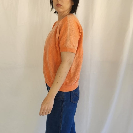 70s Pink Terrycloth Short Sleeve Sweatshirt