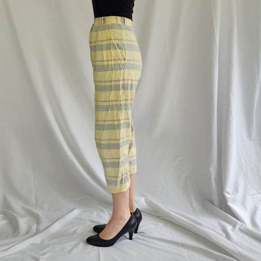80s Yellow Plaid Cropped Pants